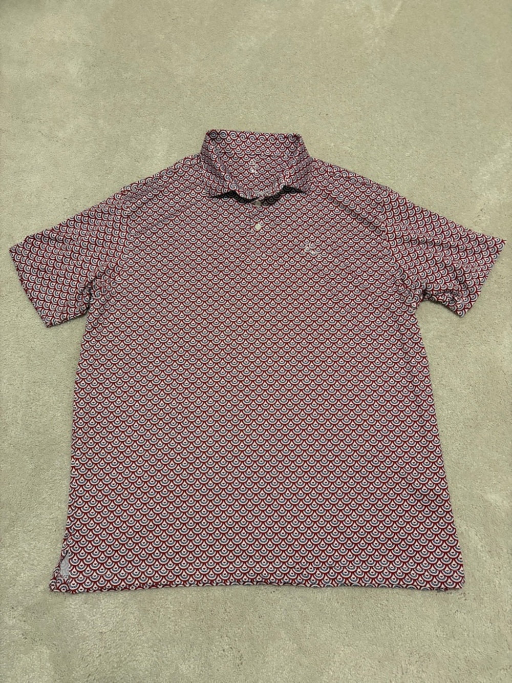 Rhoback Men's “The Bunting” Red White Navy Patterned Polo Shirt XL - Picture 2 of 6
